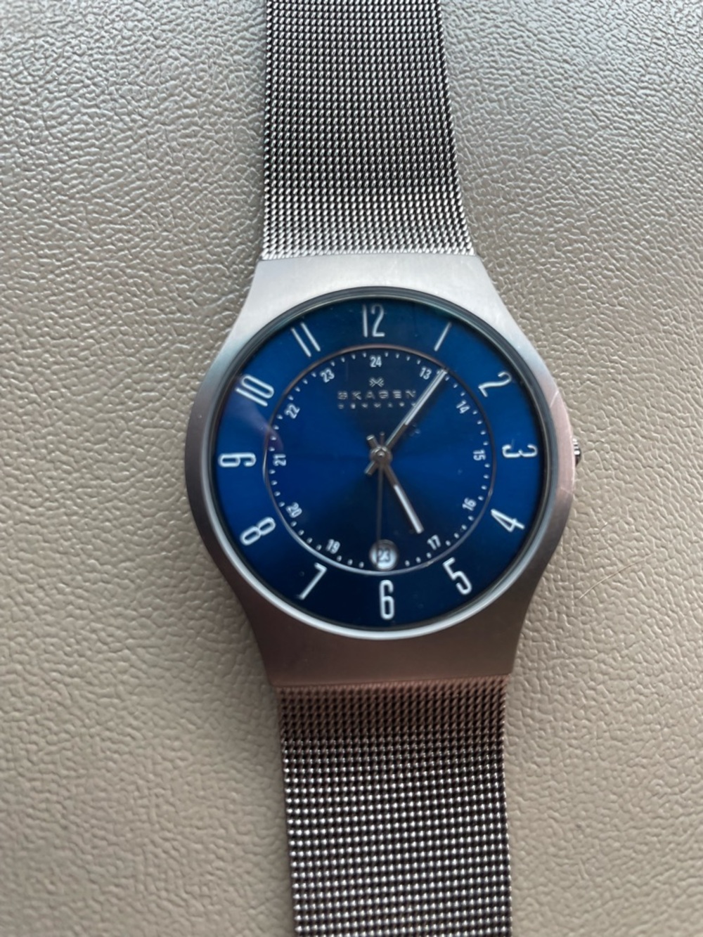 Skagen Denmark Stainless Steel Mesh Blue Dial Watch (IOS Battery) 233XLTTN